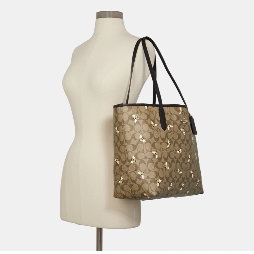Coach City Tote in Signature Coach Canvas with the cutest bee print! NWT